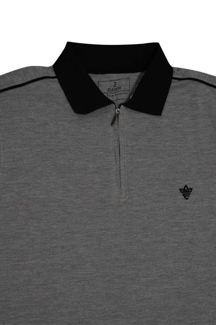 Grey Polo with Black piping - Image 2